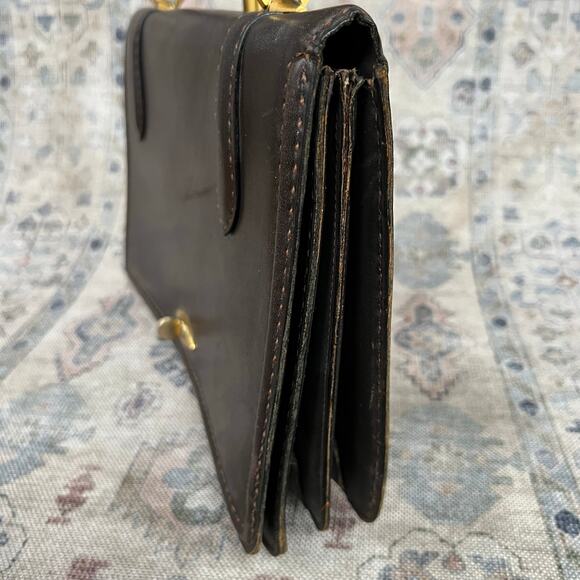 Vintage 50s Del Taglia Italian Leather Top Handle Bag Brown Structured Handbag - Picture 3 of 14